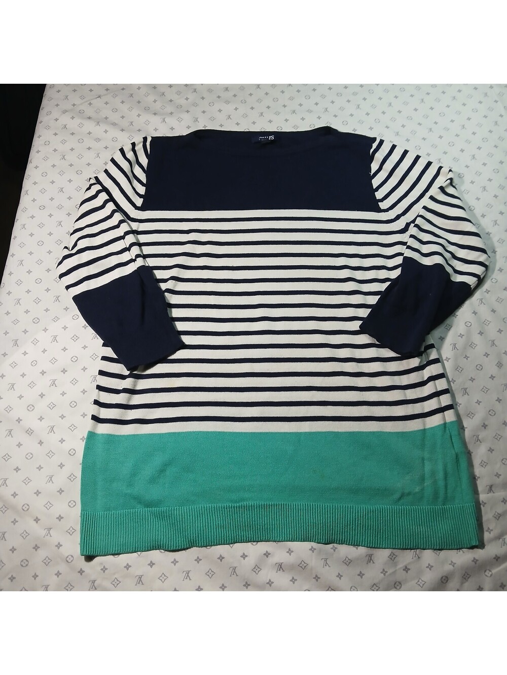 Chaps Nautical Striped Sweater Blue White Mint Colorblock Knit Top